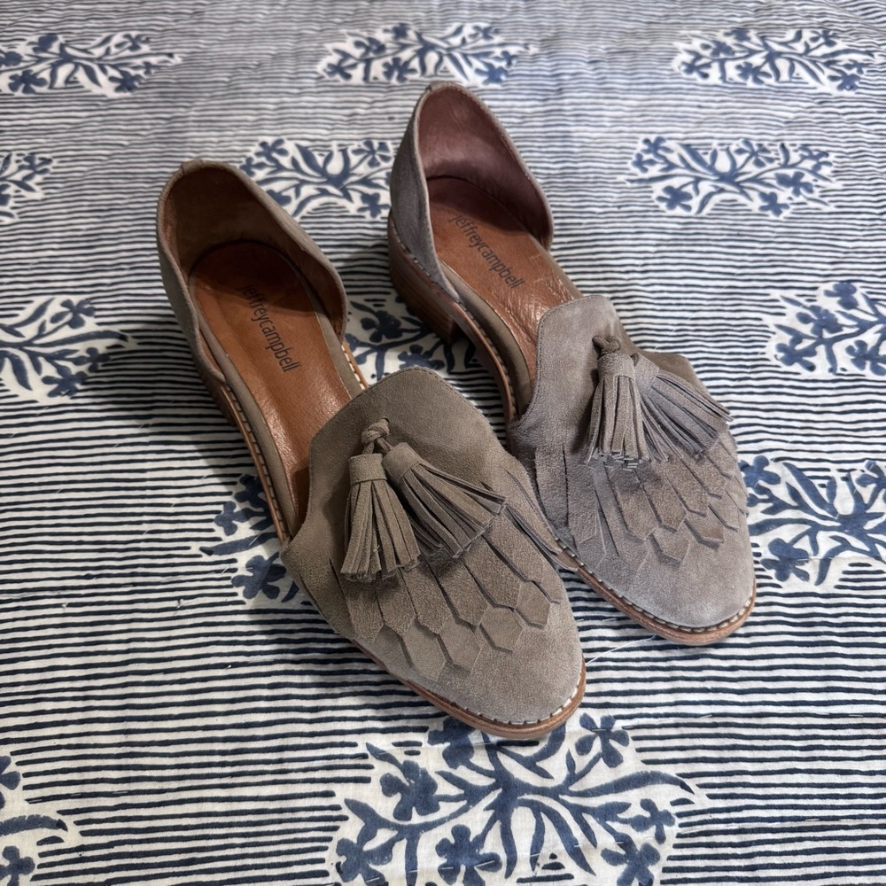 Jeffrey Campbell Taupe Suede Tassel Loafers